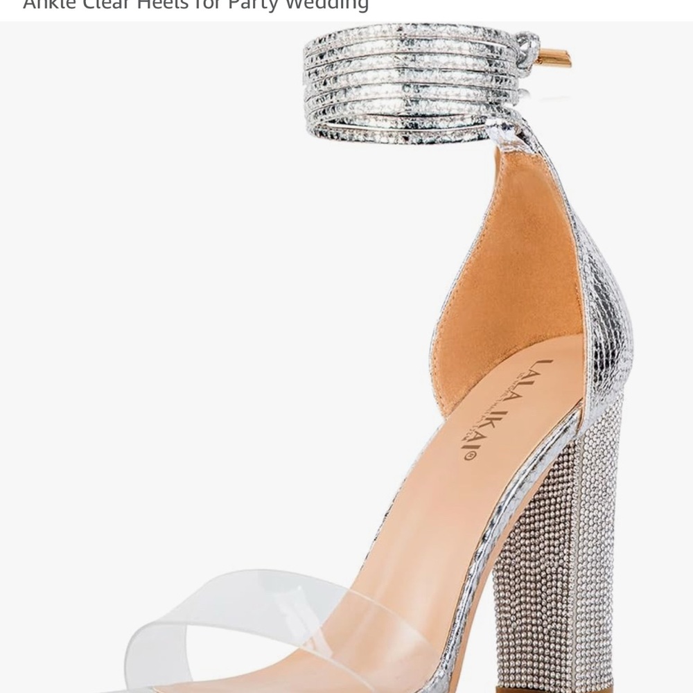amika Silver Glitter Block Heel Sandals